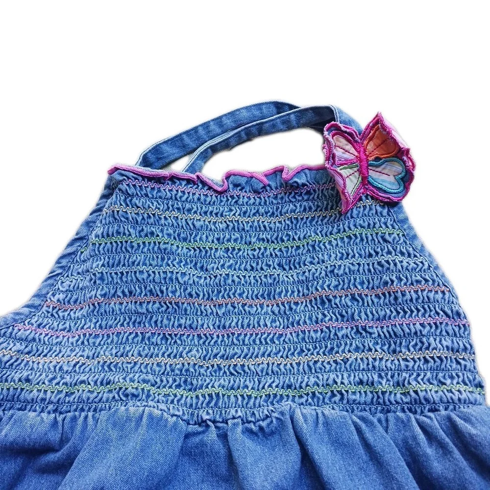 Vintage Y2K Girls Smocked Denim Jumper Faded Glory Size 4T